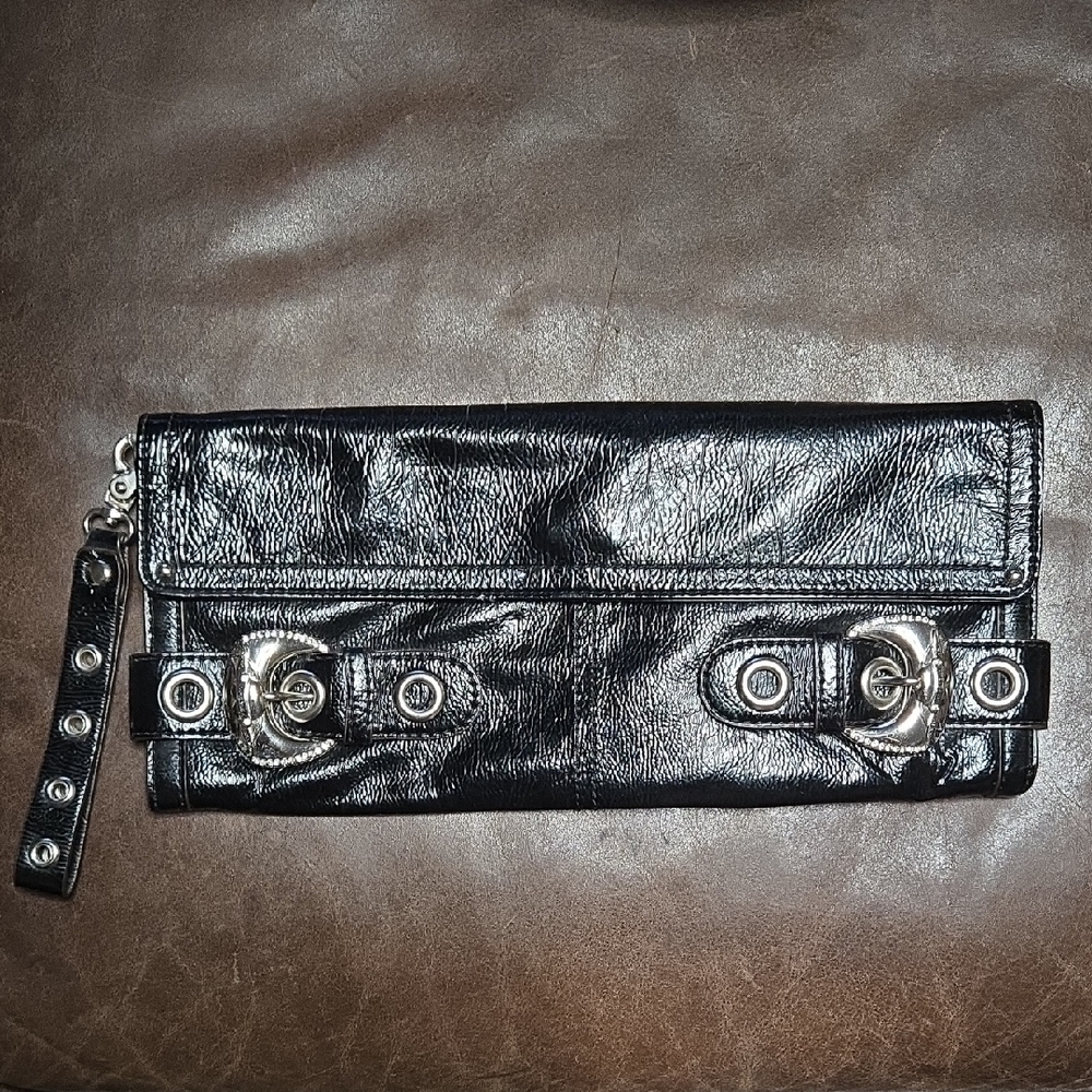 Kathy Van Zeeland Black Patten Leather Bag